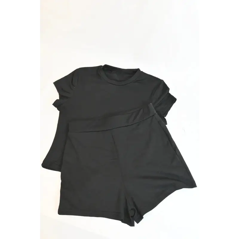 Black Plain Crop T-Shirt & High Waist Shorts Co-ord Set