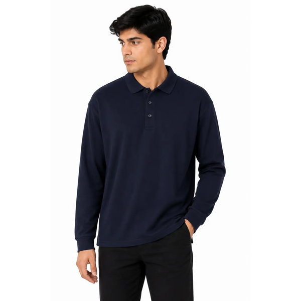 Men’s Classic Long Sleeve Polo Shirt – Navy - Men’s Polo Shirts