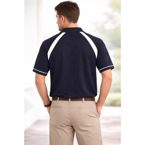 Men’s Performance Polo Shirt – Contrast Panel Athletic Fit (Navy/White) - Shirts / Polo Shirts