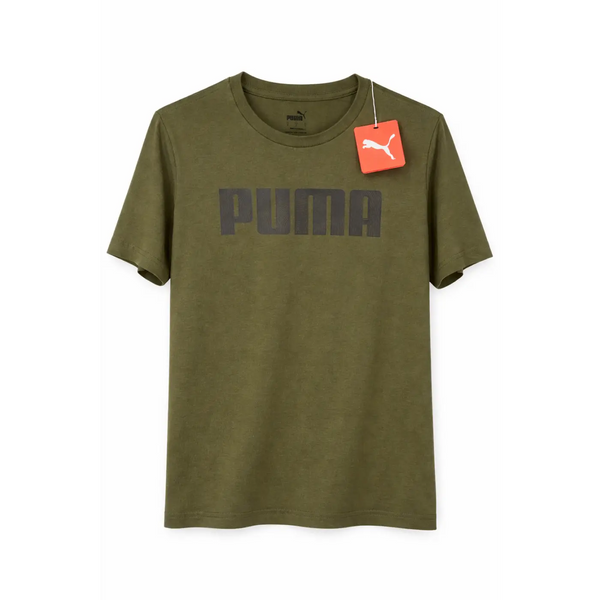 Puma Men’s Olive Green Logo T-Shirt | Regular Fit Casual Tee - T-Shirts