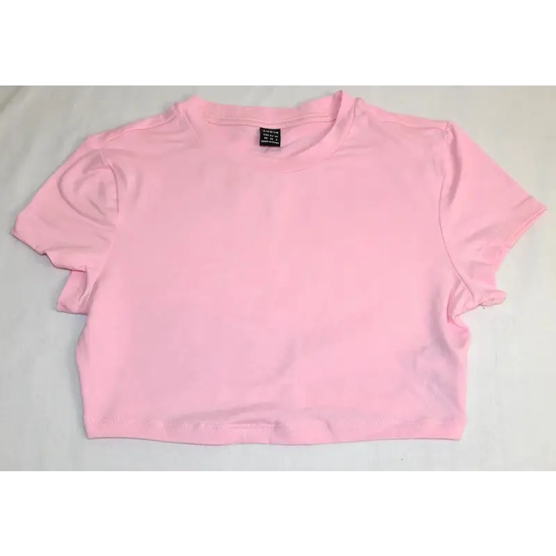 SHEIN Baby Pink Plain Crop T-Shirt, Size XS