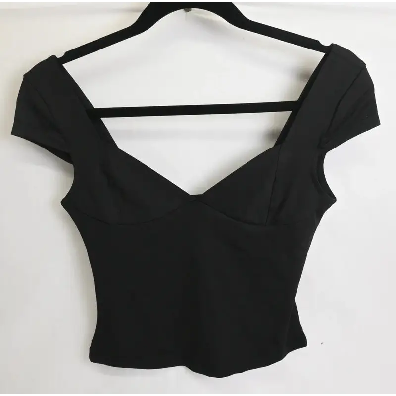 SHEIN Black Sweetheart Neck Cap Sleeve Crop Top, Size XS