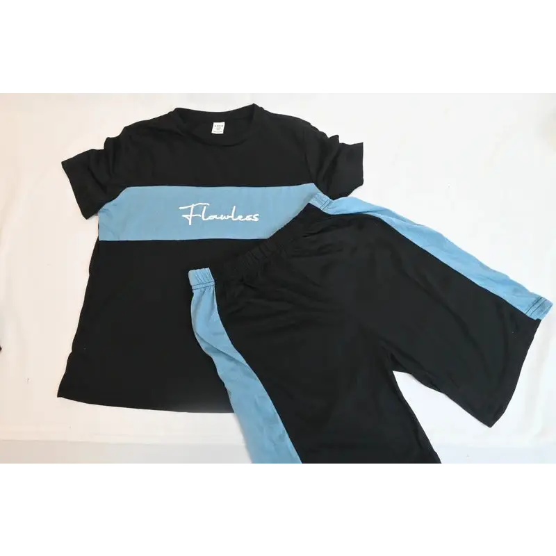 SHEIN "Flawless" Black & Blue Colour Block T-Shirt & Shorts