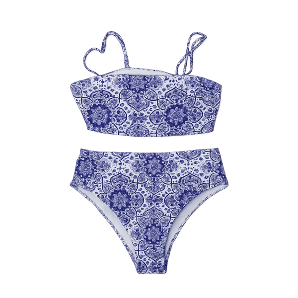 Women’s Blue Paisley High-Waist Bikini Set