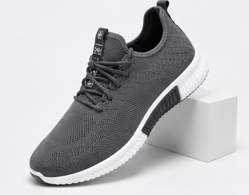 Men's Grey Knit Trainers Lightweight Lace-Up Casual Running Shoes