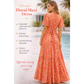 Beautiful Floral Maxi Dress – V-Neck Flowy Summer Dress with Adjustable Waist Tie - Women’s Dress