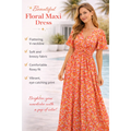 Beautiful Floral Maxi Dress – V-Neck Flowy Summer Dress with Adjustable Waist Tie - Women’s Dress