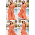 Beautiful Floral Maxi Dress – V-Neck Flowy Summer Dress with Adjustable Waist Tie - Women’s Dress