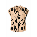 Beige Abstract Print Cap Sleeve Blouse – Modern Minimalist Top