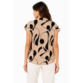 Beige Abstract Print Cap Sleeve Blouse – Modern Minimalist Top
