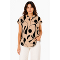 Beige Abstract Print Cap Sleeve Blouse – Modern Minimalist Top