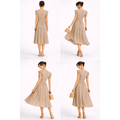 Beige Printed Midi Dress – Ruffle Sleeve Button Front Dress - Women’s Dress