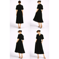 Black Button-Front Midi Dress – Casual Chic Collared Dress with Pockets - Women’s Dress