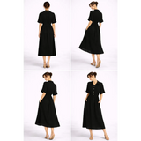 Black Button-Front Midi Dress – Casual Chic Collared Dress with Pockets - Women’s Dress
