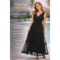 Black Crossover Lace Tiered Maxi Dress – Elegant Sleeveless Evening Dress - Women’s Dress