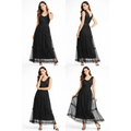 Black Crossover Lace Tiered Maxi Dress – Elegant Sleeveless Evening Dress - Women’s Dress
