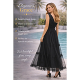 Black Crossover Lace Tiered Maxi Dress – Elegant Sleeveless Evening Dress - Women’s Dress