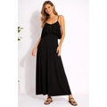 Black Flowy Maxi Dress – Spaghetti Strap Ruffle Layer Dress - Women’s Dress