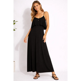 Black Flowy Maxi Dress – Spaghetti Strap Ruffle Layer Dress - Women’s Dress