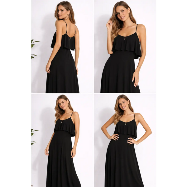 Black Flowy Maxi Dress – Spaghetti Strap Ruffle Layer Dress - Women’s Dress