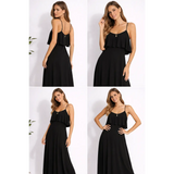 Black Flowy Maxi Dress – Spaghetti Strap Ruffle Layer Dress - Women’s Dress
