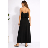 Black Flowy Maxi Dress – Spaghetti Strap Ruffle Layer Dress - Women’s Dress
