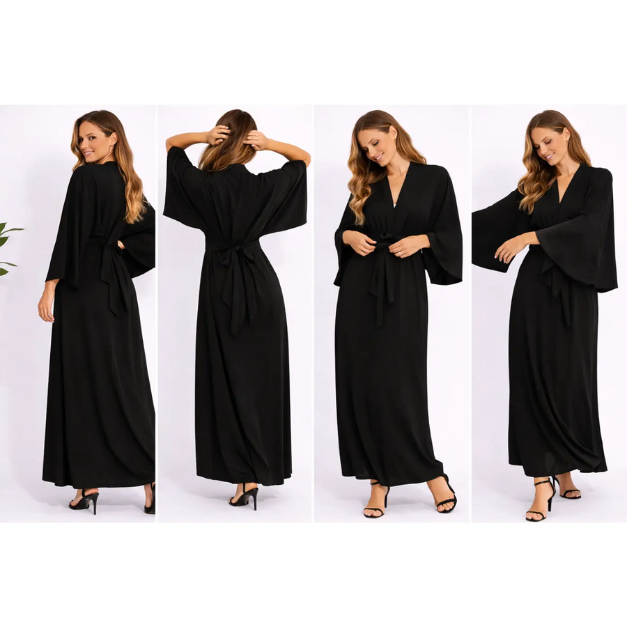 Black & Gold Embroidered Kaftan Maxi Dress – Elegant Boho Luxe Dress - Women’s Dress