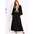 Black & Gold Embroidered Kaftan Maxi Dress – Elegant Boho Luxe Dress - Women’s Dress