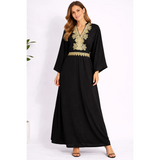 Black & Gold Embroidered Kaftan Maxi Dress – Elegant Boho Luxe Dress - Women’s Dress