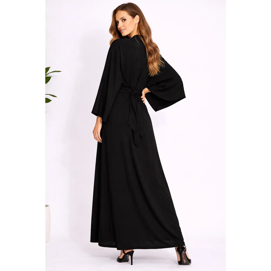 Black & Gold Embroidered Kaftan Maxi Dress – Elegant Boho Luxe Dress - Women’s Dress