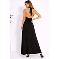 Black Halter Maxi Dress – Backless Tie Waist Elegant Evening Dress - Women’s Dress
