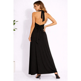 Black Halter Maxi Dress – Backless Tie Waist Elegant Evening Dress - Women’s Dress