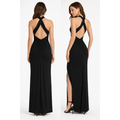 Black Halter Neck Backless Maxi Dress – Elegant Ruched Evening Gown with Slit - Women’s Dress