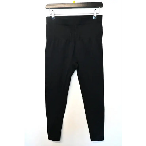 Black High-Waist Seamless Ribbed Leggings, Size M