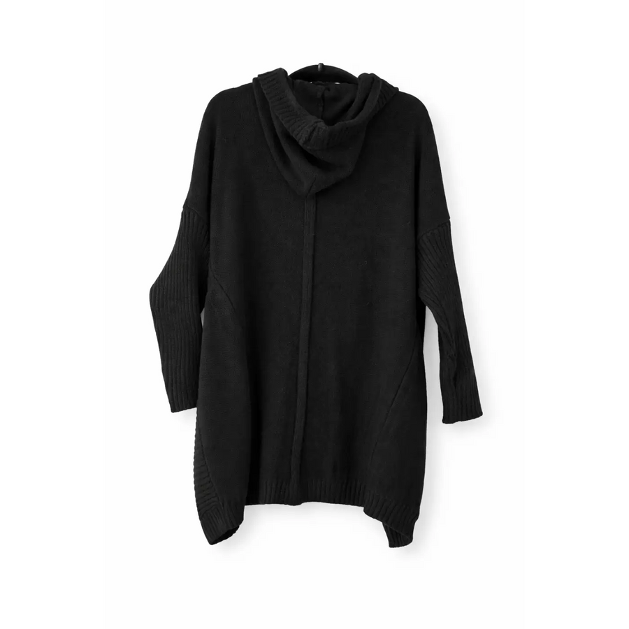 Black Hooded Open Front Knit Cardigan - Women’s Cardigan