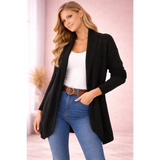 Black Hooded Open Front Knit Cardigan - Women’s Cardigan