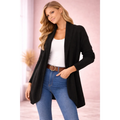 Black Hooded Open Front Knit Cardigan - Women’s Cardigan