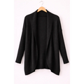 Black Hooded Open Front Knit Cardigan - Women’s Cardigan