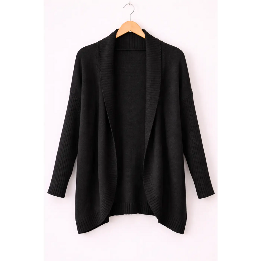 Black Hooded Open Front Knit Cardigan - Women’s Cardigan