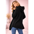 Black Hooded Open Front Knit Cardigan - Women’s Cardigan