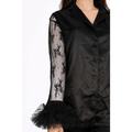 Black Lace Sheer Pants Set with Satin Shorts & Top
