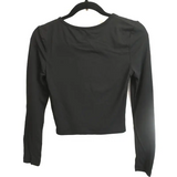 Black Long Sleeve Fitted Crop Top, Round Neck