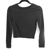 Black Long Sleeve Fitted Crop Top, Round Neck