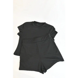 Black Plain Crop T-Shirt & High Waist Shorts Co-ord Set
