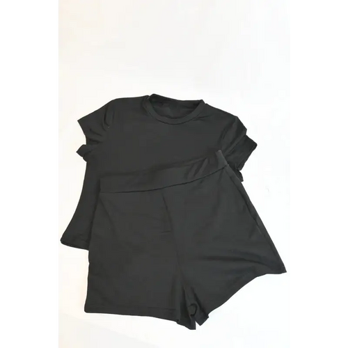 Black Plain Crop T-Shirt & High Waist Shorts Co-ord Set