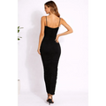 Black Ruched Bodycon Maxi Dress – Spaghetti Strap Slim Fit Dress - Women’s Dress