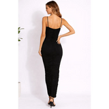 Black Ruched Bodycon Maxi Dress – Spaghetti Strap Slim Fit Dress - Women’s Dress