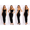 Black Ruched Bodycon Maxi Dress – Spaghetti Strap Slim Fit Dress - Women’s Dress