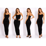 Black Ruched Bodycon Maxi Dress – Spaghetti Strap Slim Fit Dress - Women’s Dress