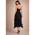 Black Ruffle Midi Dress – Elegant Spaghetti Strap Flowing Evening Dress - Women’s Dress